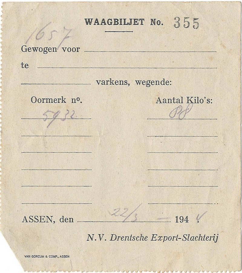 19450322 Waagbiljet varken NN