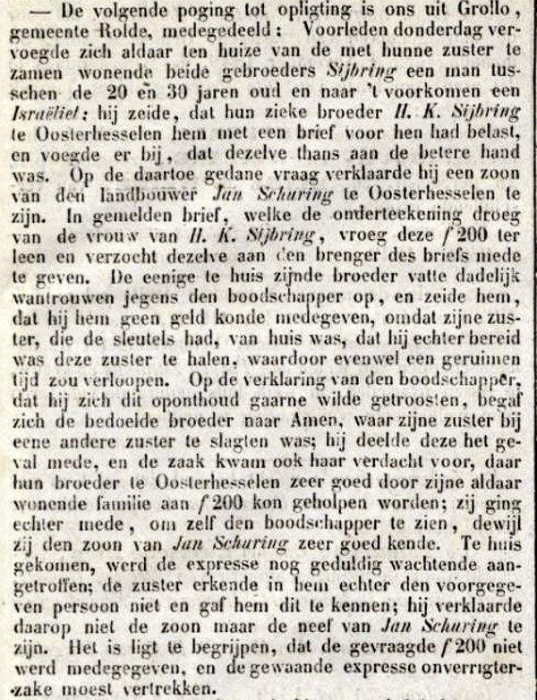 18491030 krant Drentsche courant opligting