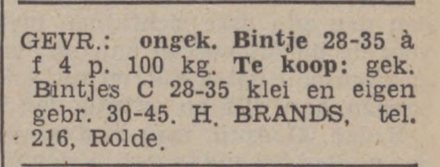 19430423 Agrarisch Nieuwsblad H Brands Rolde