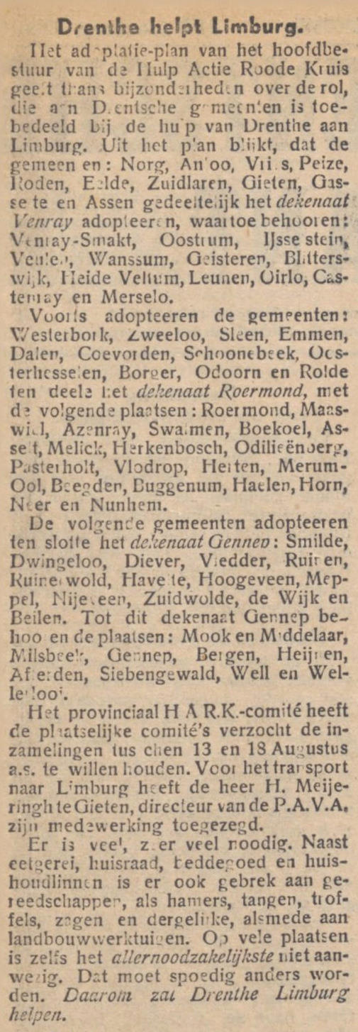 19450809 krant PDAC Drenthe helpt Limburg