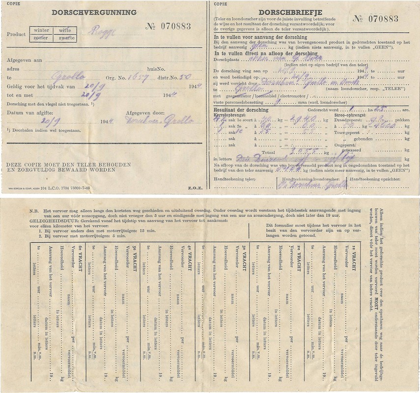 19440920 Dorschvergunning en Dorschbriefje NN