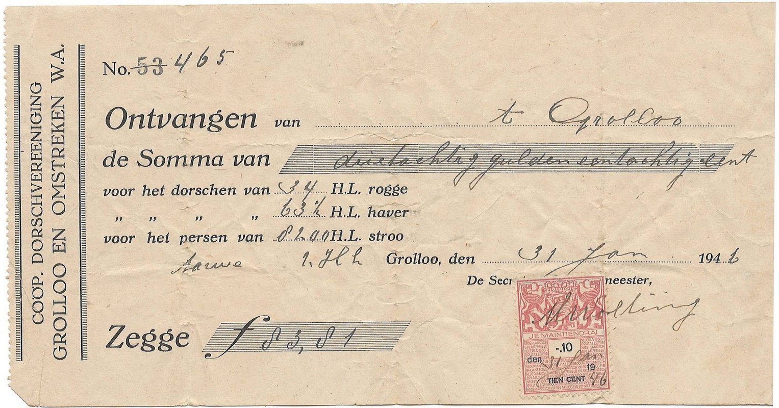 19460131 Kwitantie Coop Dorschvereniging NN