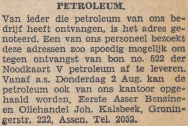 19450731 krant PDenAC Oliehandel Kalsbeek