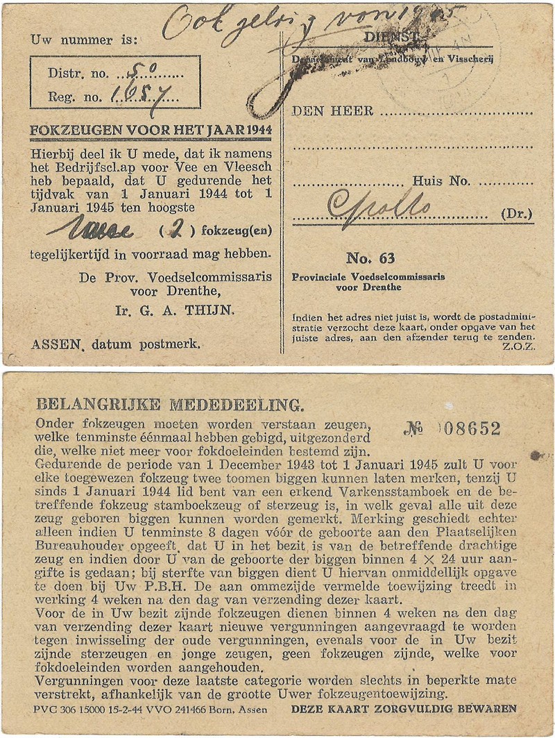 1944 toestemming aantal fokzeugen NN