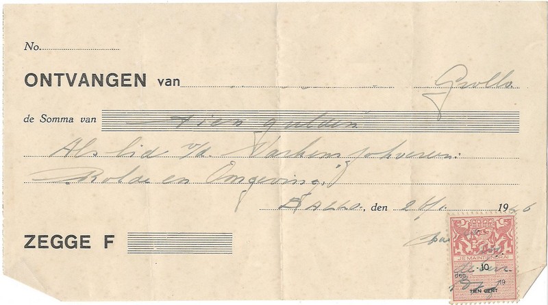 19460126 Kwitantie Varkensfokvereniging Rolde eo NN