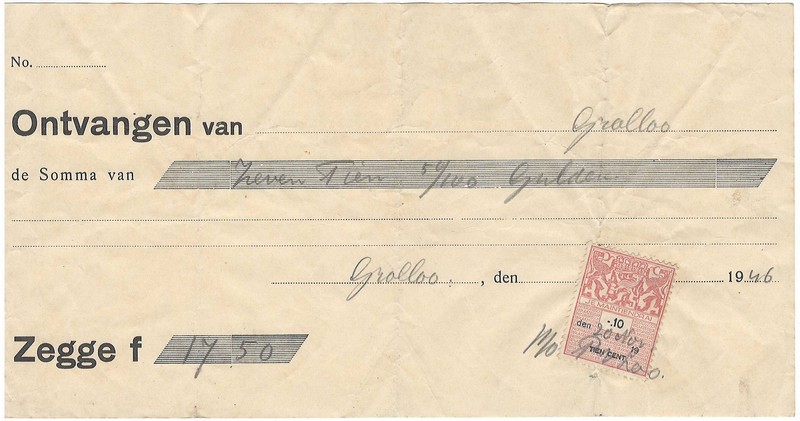 19461020 Kwitantie Dierenarts P van Loo NN