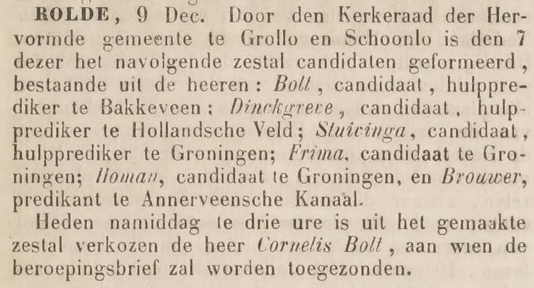 18531210 krant NieuweDrentsecourant kerk vacature ingevuld