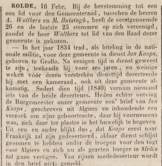 18540218 krant NieuweDrentscheCourant vreemd deserteur