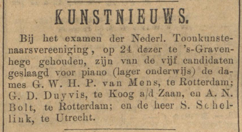 18890725 krant AlgemeenHandelsblad kerk AN Bolt geslaagd piano
