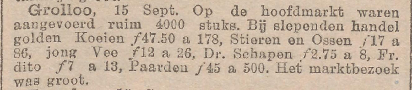 18980919 krant Nieuws van den dag Jaarmarkt Grolloo was druk