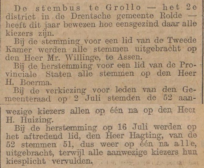 19010723 krant Het nieuws vd dag stemmen in Grollo