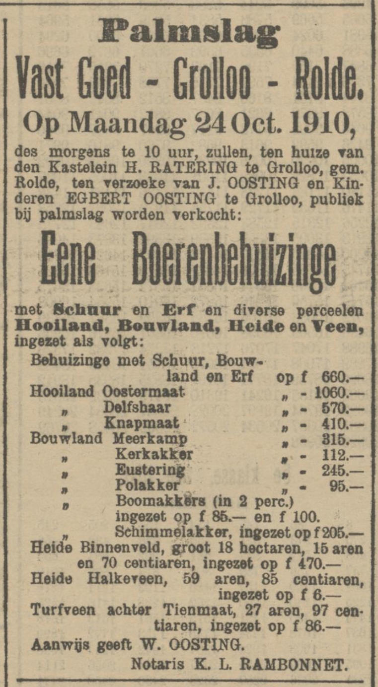 19101013 krant PDAC palmslag boerderij landerijen Oosting veldnamen
