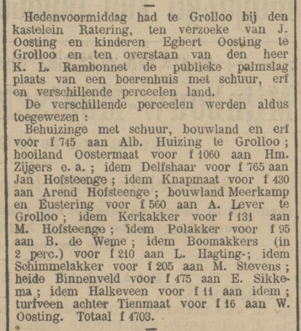19101025 krant PDAC verkocht aan boerderij landerijen Oosting veldnamen