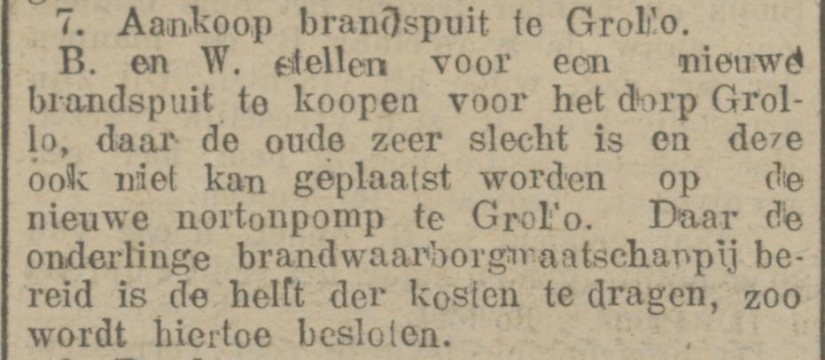 19130308 krant PDAC aanschaf brandspuit voor Grollo