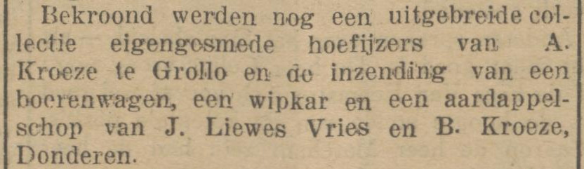 19230616 krant PDAC Kroeze bekroning hoefijzers landbouwtent Peize