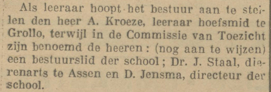 19270929 krant PDAC Kroeze leeraar hoefsmid