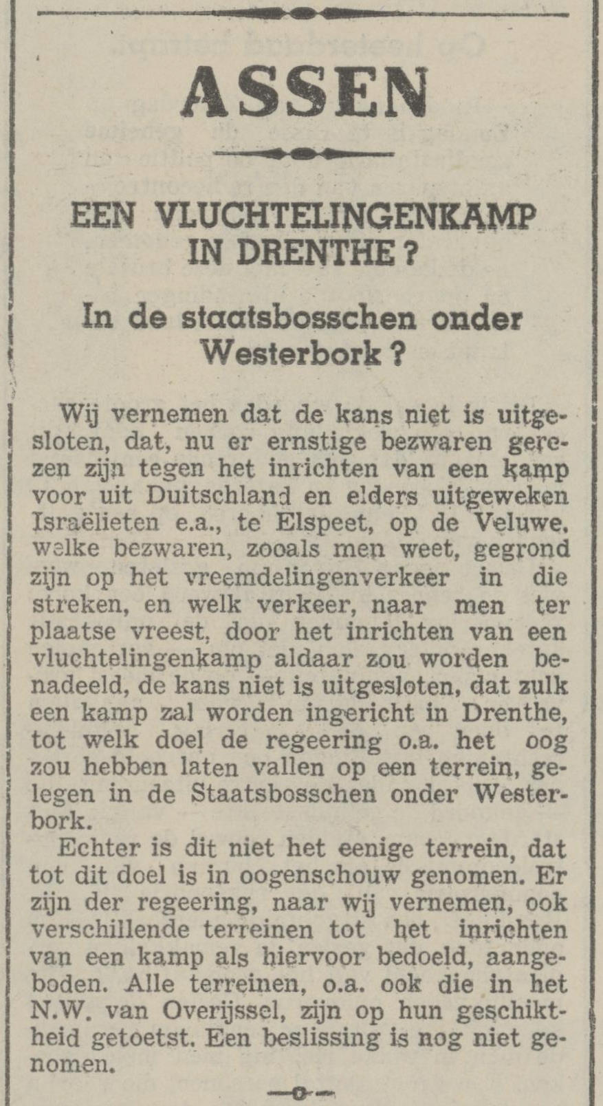 19390320 krant PDAC ontstaan kamp Westerbork 01