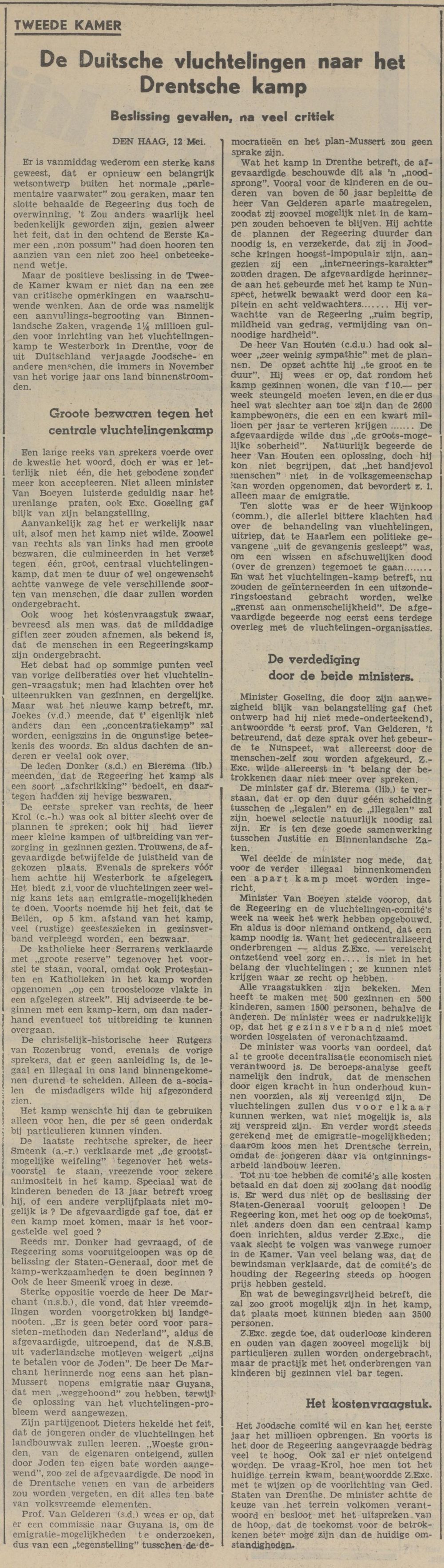19390513 krant PDAC ontstaan kamp Westerbork 08