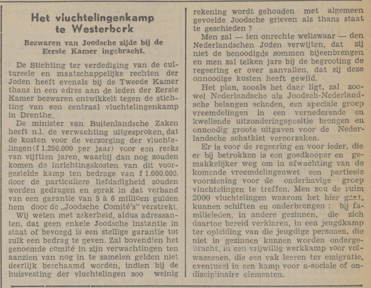 19390609 krant PDAC ontstaan kamp Westerbork 09