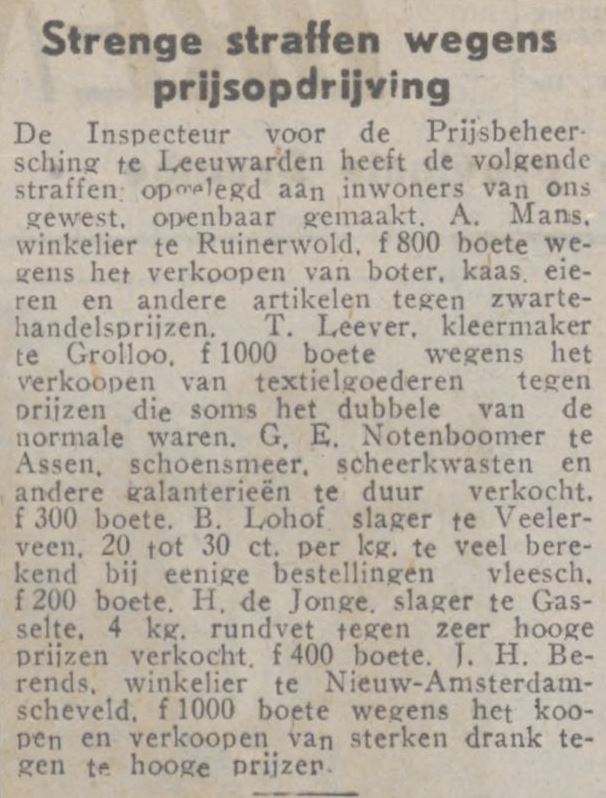 19431115 krant Drentsch dagblad straffen prijsopdrijving
