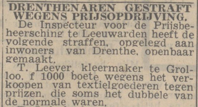 19431118 krant De Noord Ooster straffen prijsopdrijving