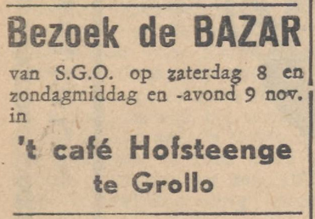 19551108 krant PDAC SGO bazar bij Hofsteenge