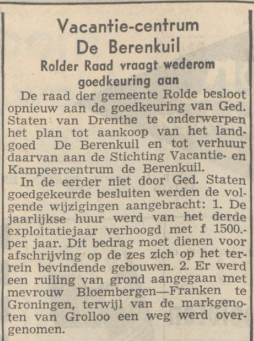 19510630 krant NvhN gem vraagt goedkeuring aankoop Berenkuil