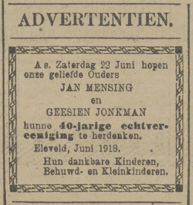 19180615 krant PDAC 40jaar huwelijk Mensing Jonkman