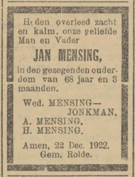 19221223 krant PDAC overleden Jan Mensing