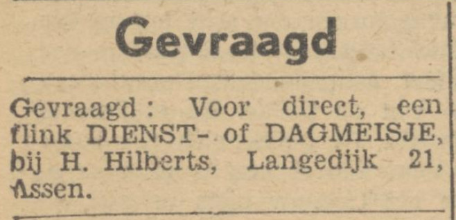 19320114 krant PDAC dienstmeisje gevraagd Langedijk 21
