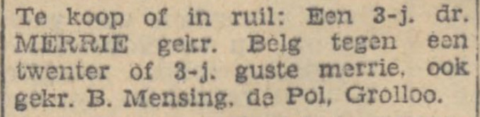 19451122 krant PDAC Belgmerrie te koop Mensing