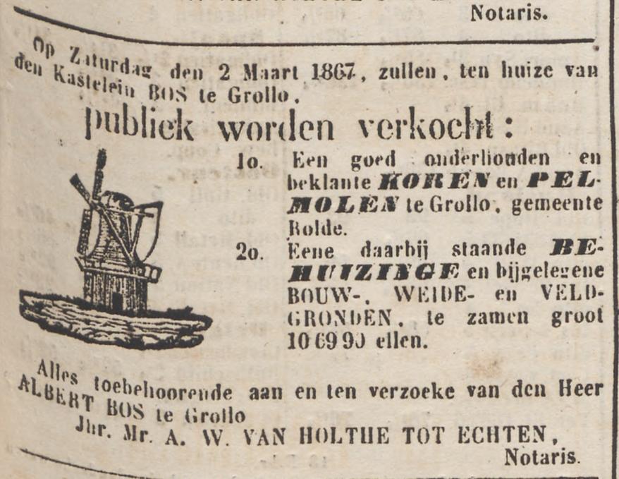18670216 krant PDAC verkoop molen Bos