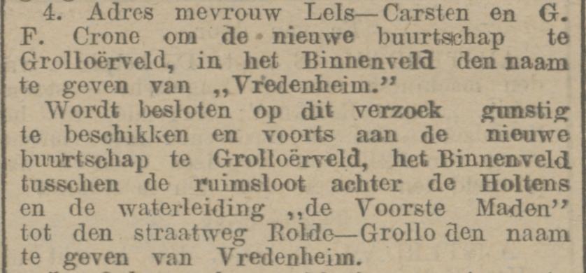 19120928 krant PDAC ontstaan naam Vredenheim