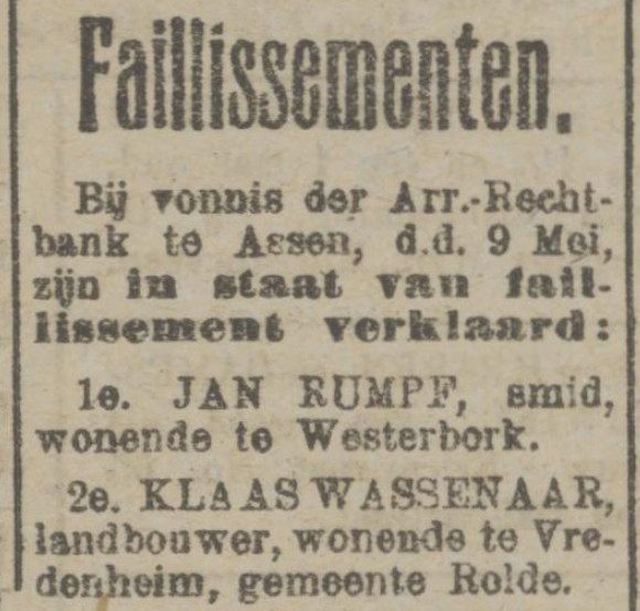 19220510 krant PDAC faillissement Wassenaar